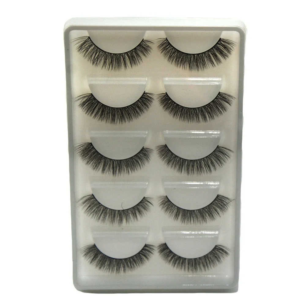 ESHARP Fashion Eyelash 5 Pairs Handmade Wispy Black False Lashes Set